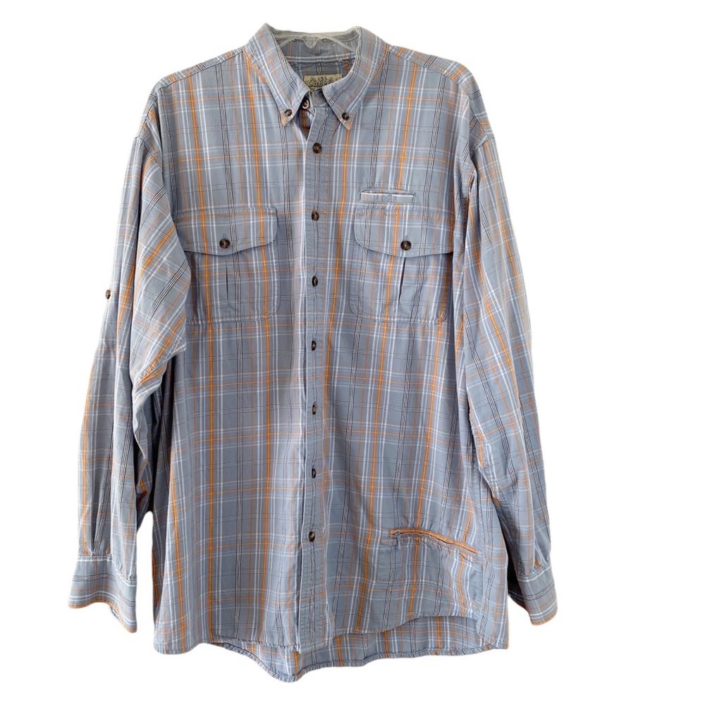Cabela’s Legendary Quality Blue Orange Button Down Long Sleeve Mens L Large Tall